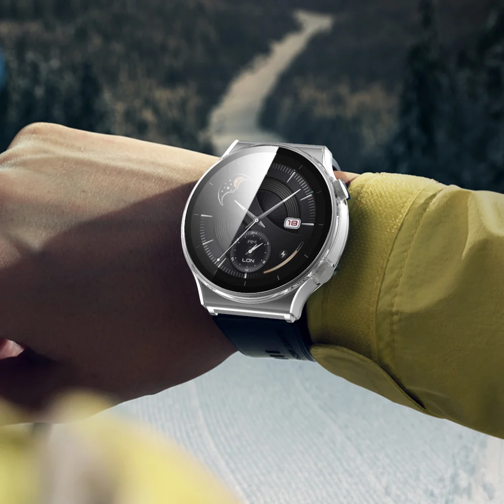 لهواوي ساعة GT 2 برو ساعة الغطاء الواقي حالة GT2 برو اكسسوارات 2in1 الزجاج المقسى كامل حامي الشاشة قذيفة