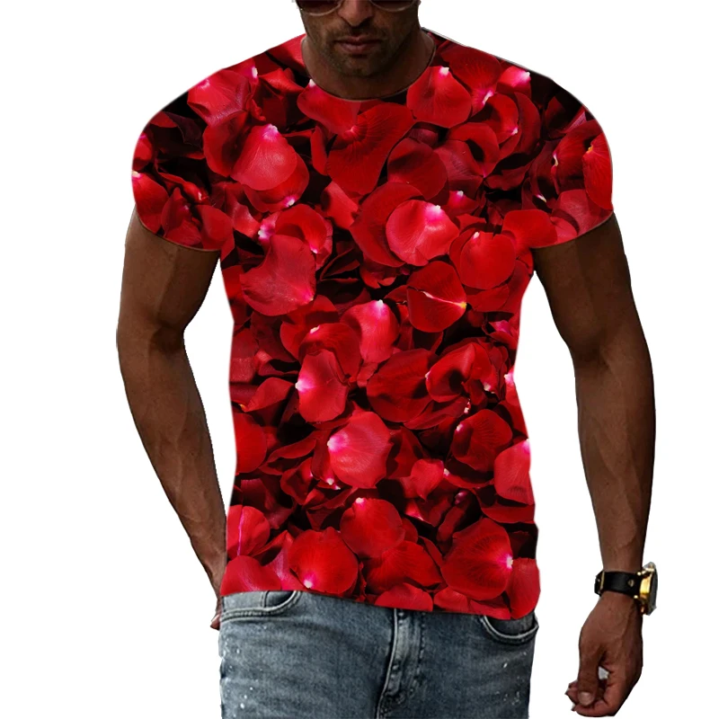 Summer Rose Flower graphic t shirts For Men and Women Fashion Casual Personality O-neck Print T-shirt 3D harajuku style Tee Top