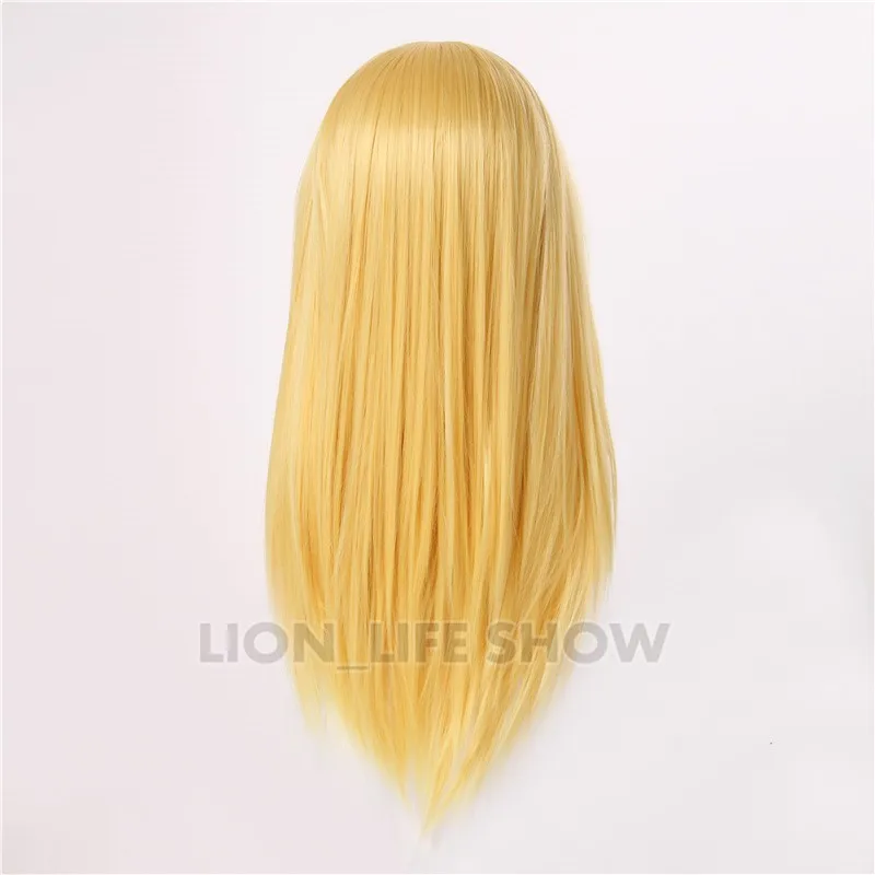 Alice in Wonderland Alice Yellow Golden Cosplay Wig Straight Long Synthetic Hair Costume Party Halloween Wigs + Free cap