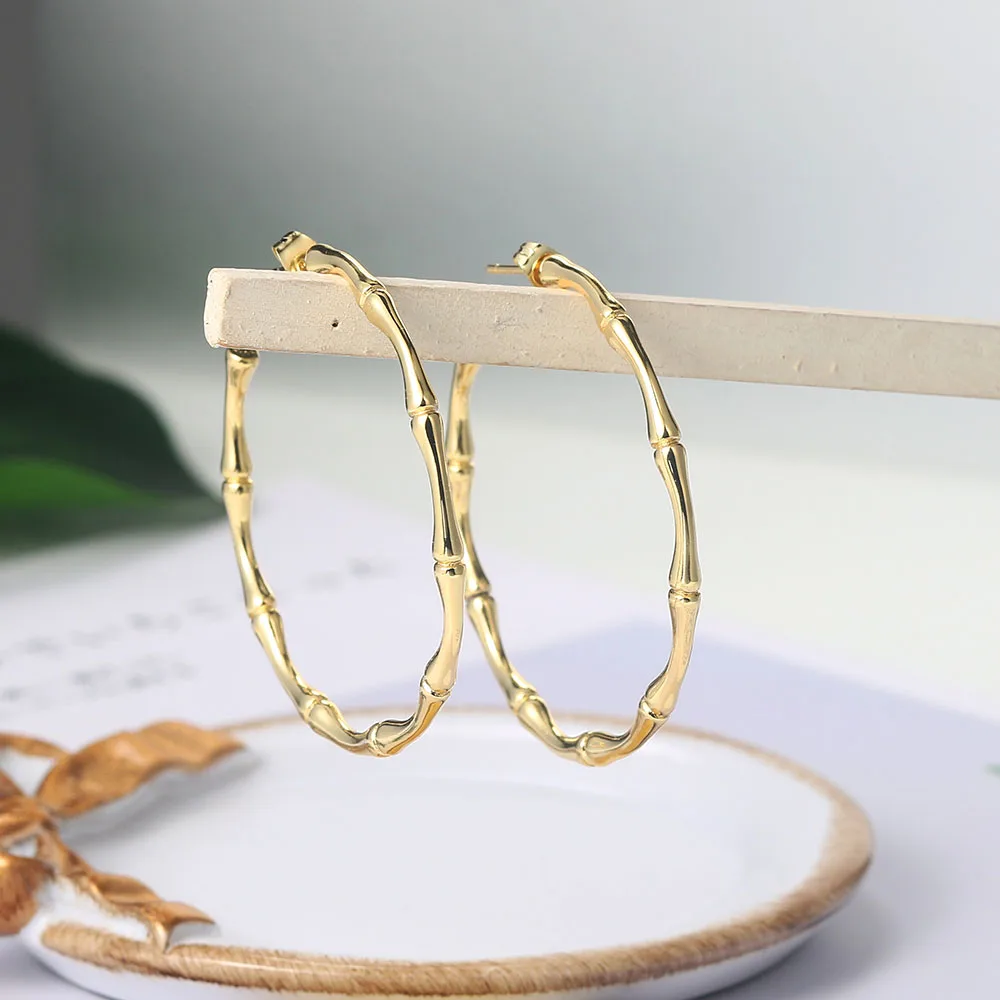 ZHOUYANG Hoop Earrings For Women Simple Aesthetic Circle Bamboo Piercing Earing Rose Gold Color Korean Wholesale Jewelry E249