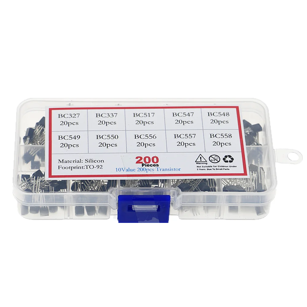 200 pezzi 10 valori 20 ciascuno Kit assortiti assortimento Transistor TO-92 BC327 BC337 BC517 BC547 BC548 BC549 BC550 BC556 BC557 BC558