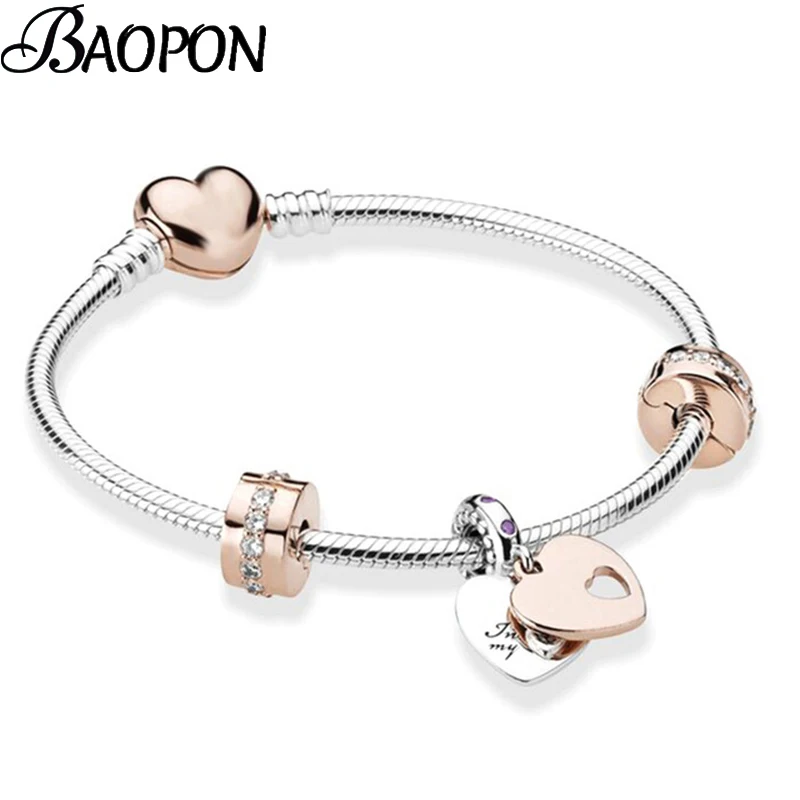 Love You Forever Beads Charm Bracelets DIY Elegant Silver Color Snake Chain Bracelets For Women Lover Jewelry Gift Special Offer