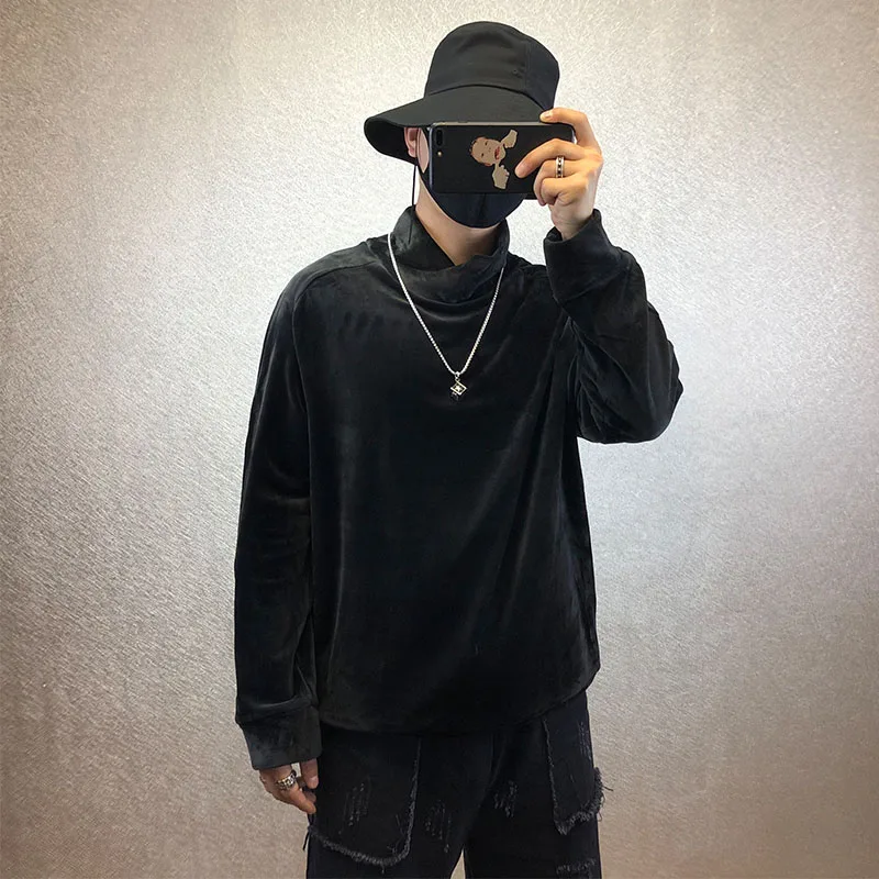 

2020 original warm fine velvet silky warm men's high-neck tide brand loose stand-up collar solid color wild base