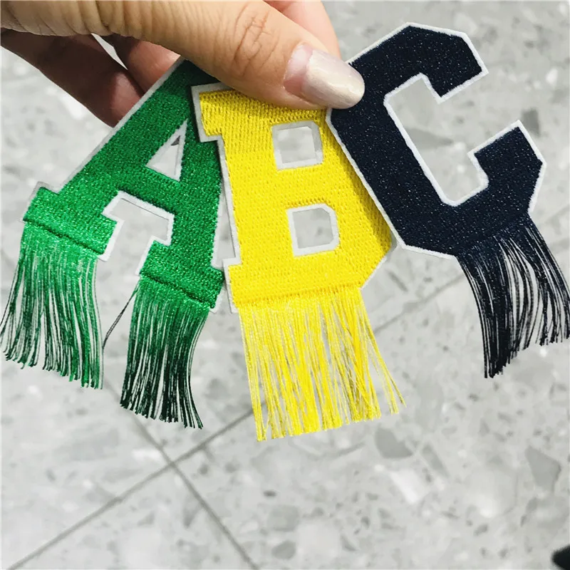 1Pcs Tassel Alphabet Letters Patch Embroidered Applique iron On Name Letter Patches DIY Accessories Stickers