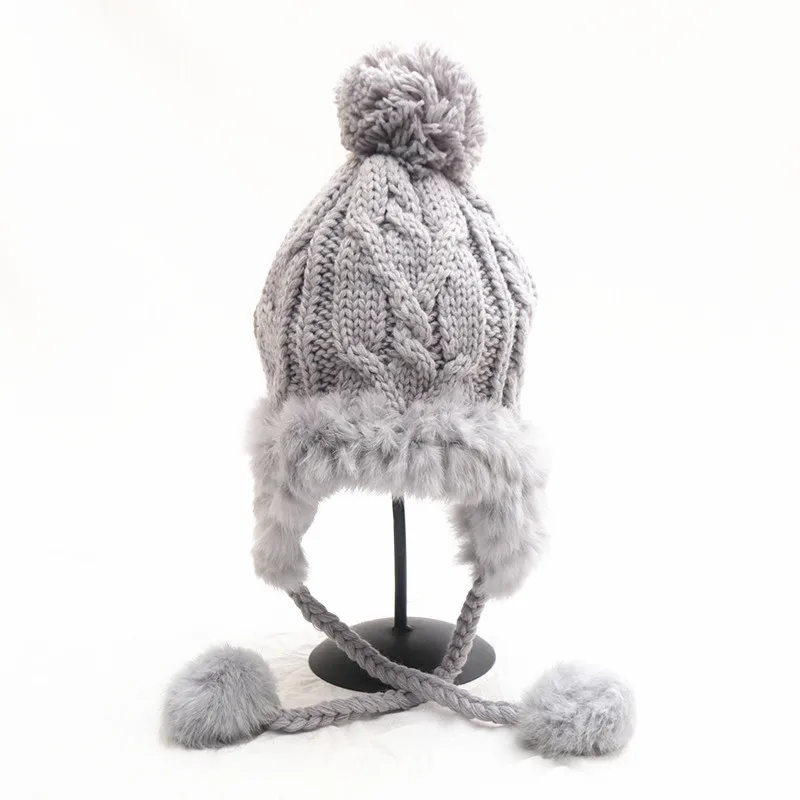 

Women casual thick warm knitted hat beanies Winter ladies student cute Earflap windproof skullcap Skullieswith tails