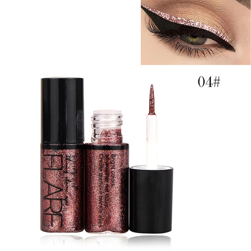 Delineador brilhante para os olhos, maquiagem profissional à prova d'água com glitter e lantejoulas líquido dourado rosa e prata