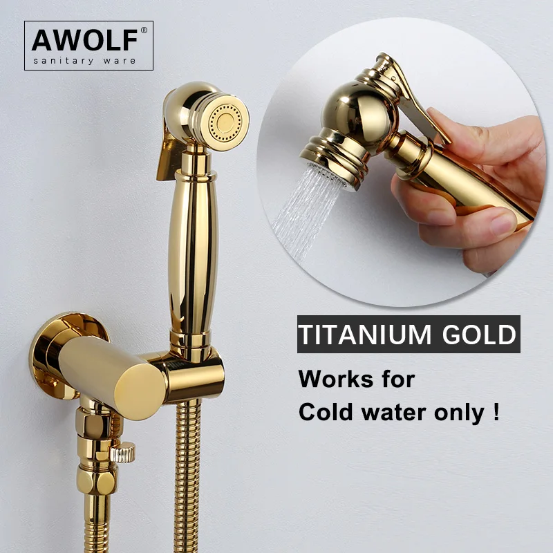 Shiny Titanium Gold Handheld Toilet Bidet Sprayer Solid Brass Douche kit Polishing Bathroom Shattaf Shower Bidet Faucet AP2279