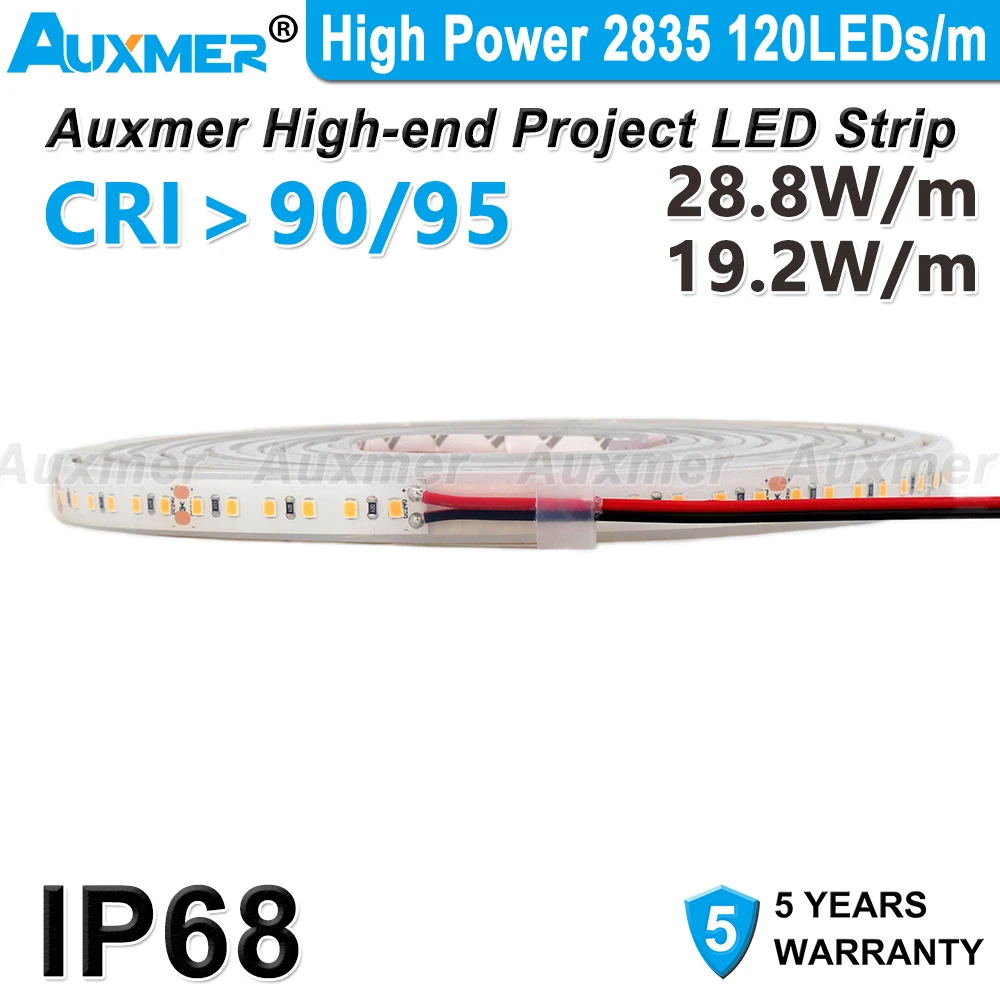 Imagem -02 - Potência 2835 Led Strip Light 120leds m Cri95 90 Ip68 19.2 w m Dc12v Dc24v Silicone Impermeável Adequado para Exterior Subaquático Alta