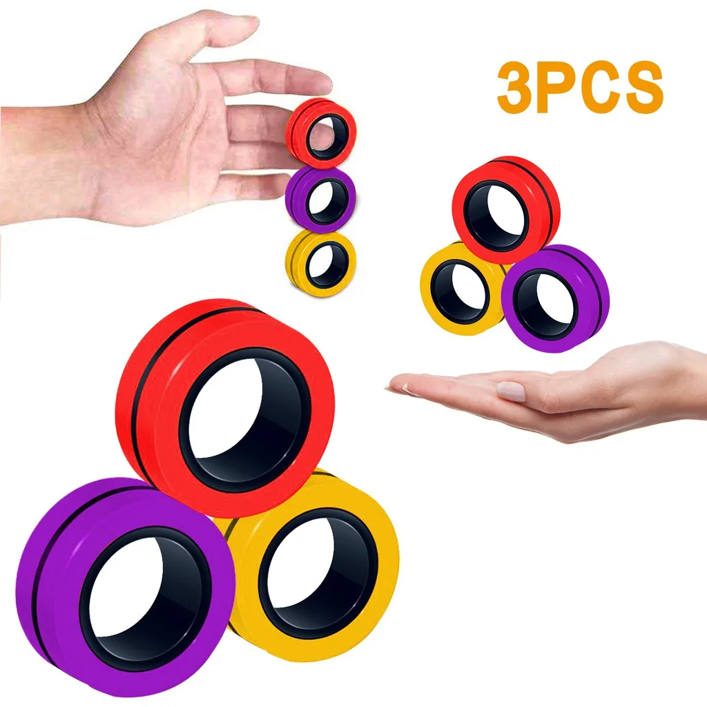 3pcs Anti-stress Magnetic Rings Magnetic Bracelet Ring Unzip Toy Magic Ring Props Tools Decompression Toys Finger Rings Toy