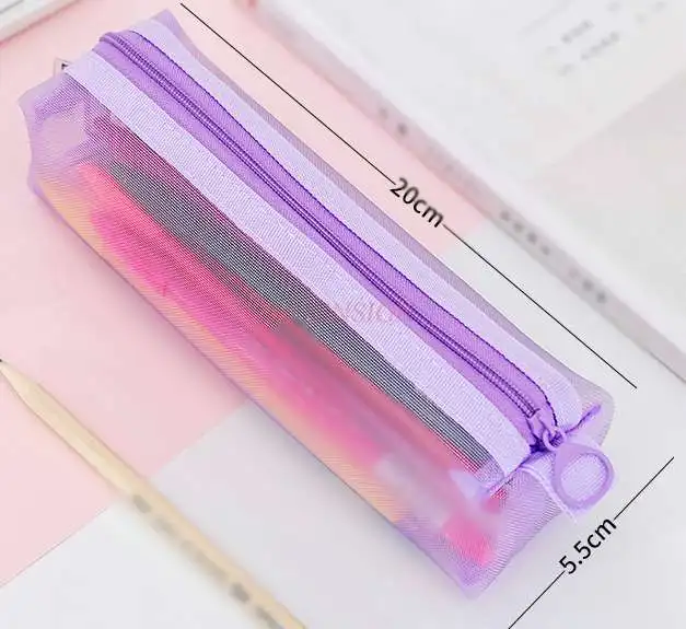 Transparent mesh pen bag exam student with grid pen bag girl pencil bag pencil bag small fresh girl pencil bag