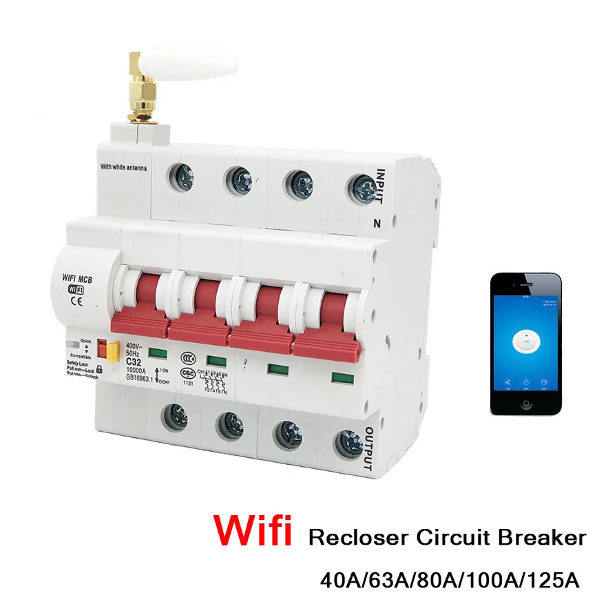 WiFi Circuit Breaker with Alexa Google Home Voice Control, 4P 16A-125A, Shortcut/Overload Protection, ewelink APP Remote Control