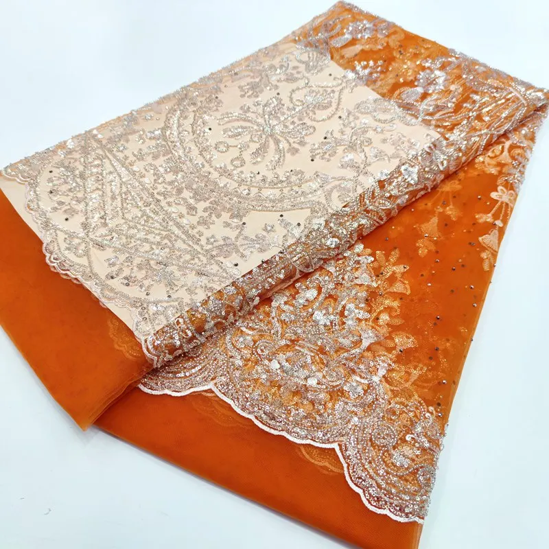 

Latest Big Wedding Tulle Lace High grade African French Lace Mesh Fabric with Small Beads Sequins TS9750