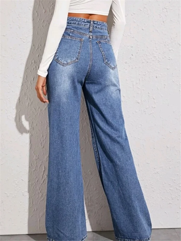 2025 Spring New Y2K Style Women's High Waist Jeans Fashion Loose Denim Wide Leg Pants Casual Trousers