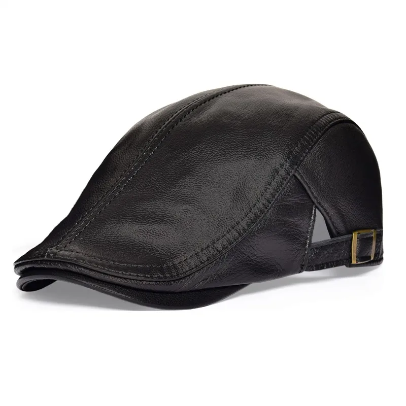 

VOBOOM Black Brown Leather Flat Cap Men Natural Genuine Lambskin Ivy Caps Newsboy Gatsby Hat Classic Boina 121