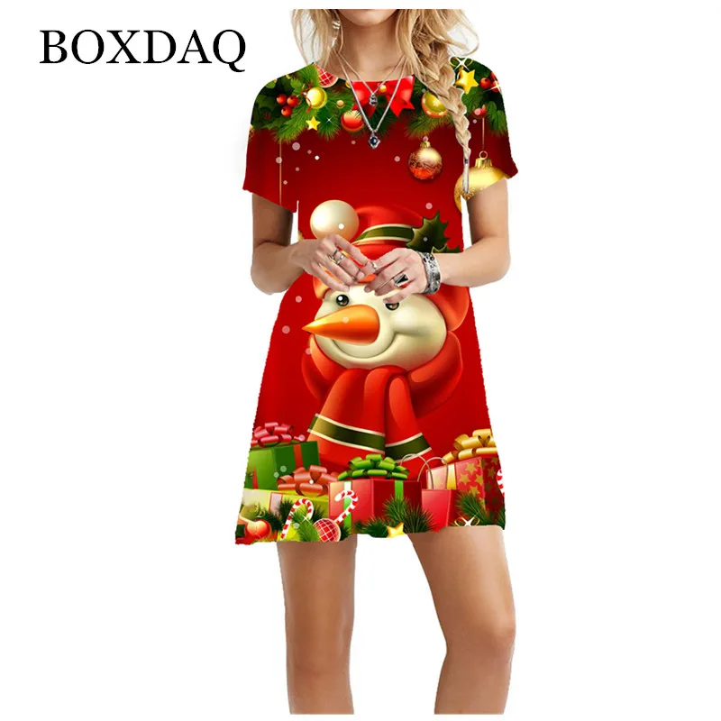 2021 New Women's Sweet Cartoons Mini Dress Vintage Autumn Winter Short Sleeve Christmas Party Dress Elegant Party Dresses Women