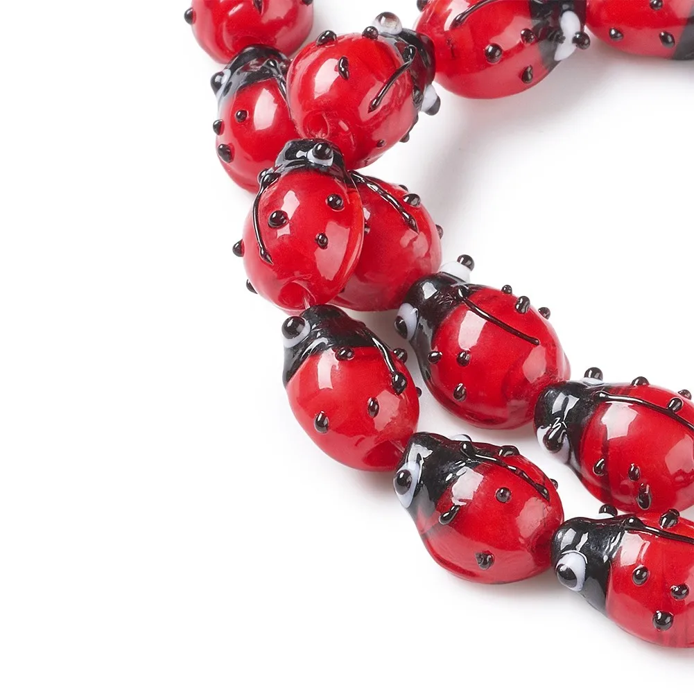 About 20pcs/Strand Red Ladybug Lampwork Beads Spacer Loose Beads for Bracelet Earrings DIY Jewelry Making