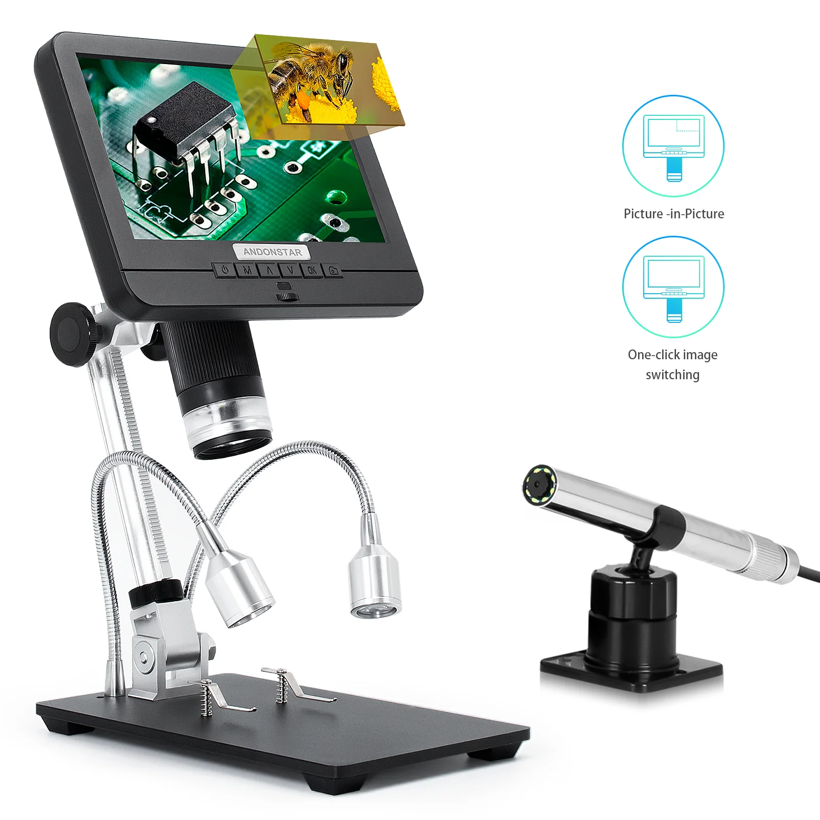 

7 Inch Screen Dual Lens Digital Microscope for Soldering 1080P Soldering Microscope for Phone Watch Repairing SMD/SMT