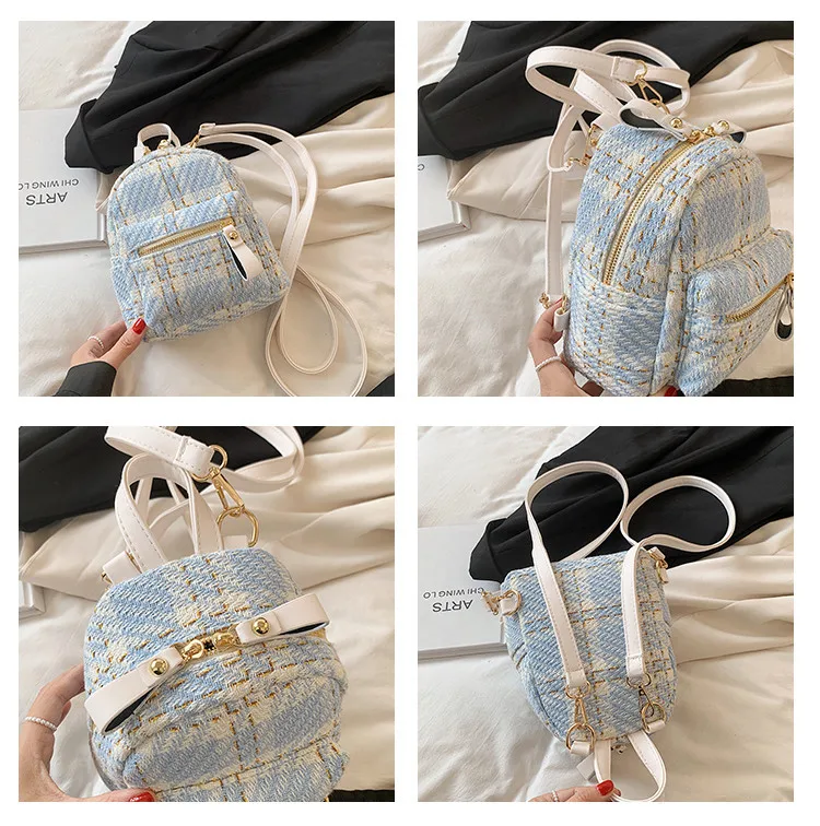 Wool plaid women backpack small Multifunction Shoulder Bags Lady Back Pack For School Teenagers Girls Rucksack Daypack mochila