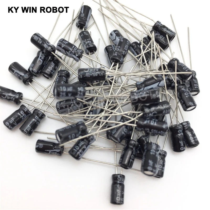 알루미늄 전해질 축전기, 레이디얼 리드, 10UF, 25V, 10mf, 105C, 4x7mm, 50PCs/로트