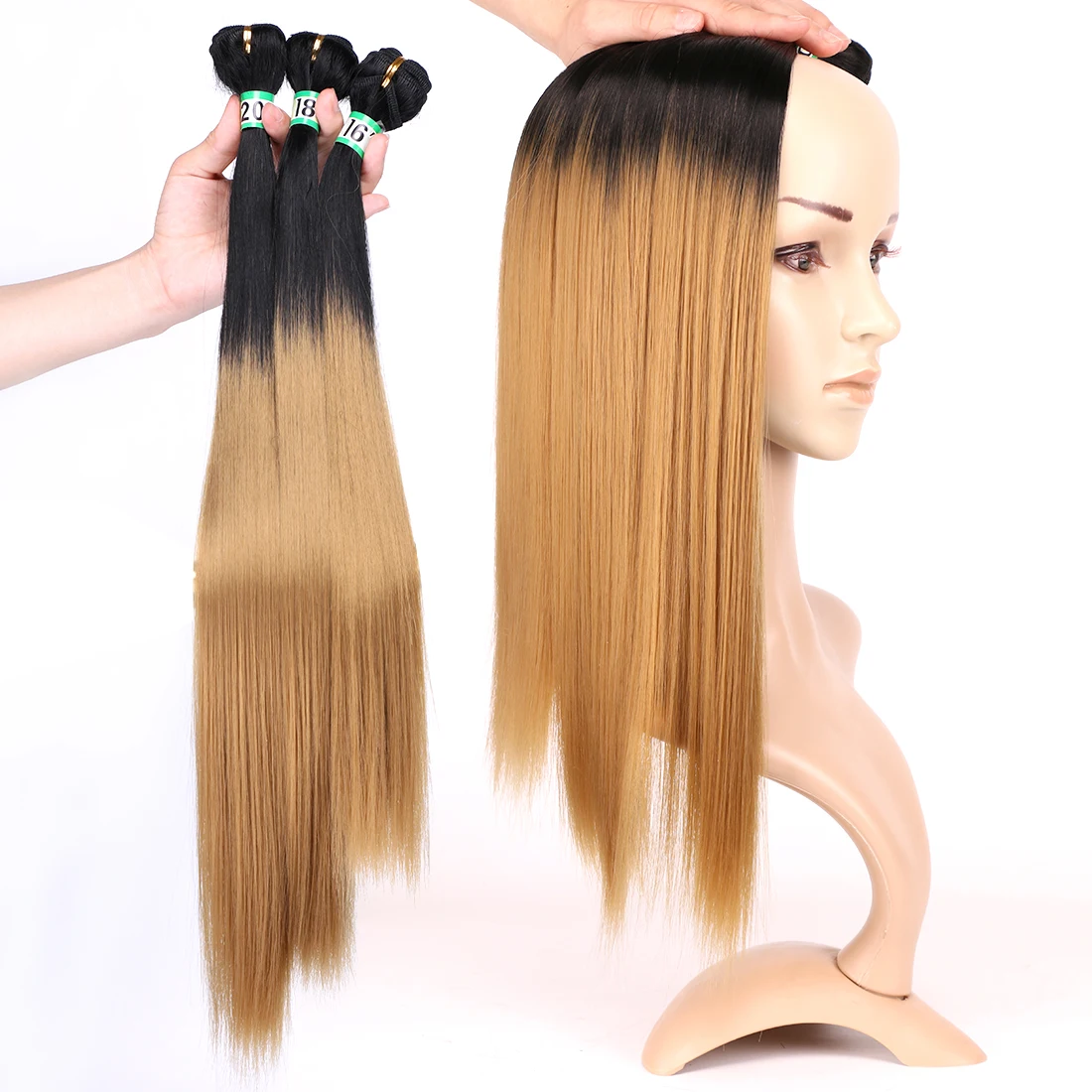 Extensiones de Cabello sintético para mujeres negras, mechones largos y rectos de fibra, Color dorado, ombré, sedoso, Cosplay