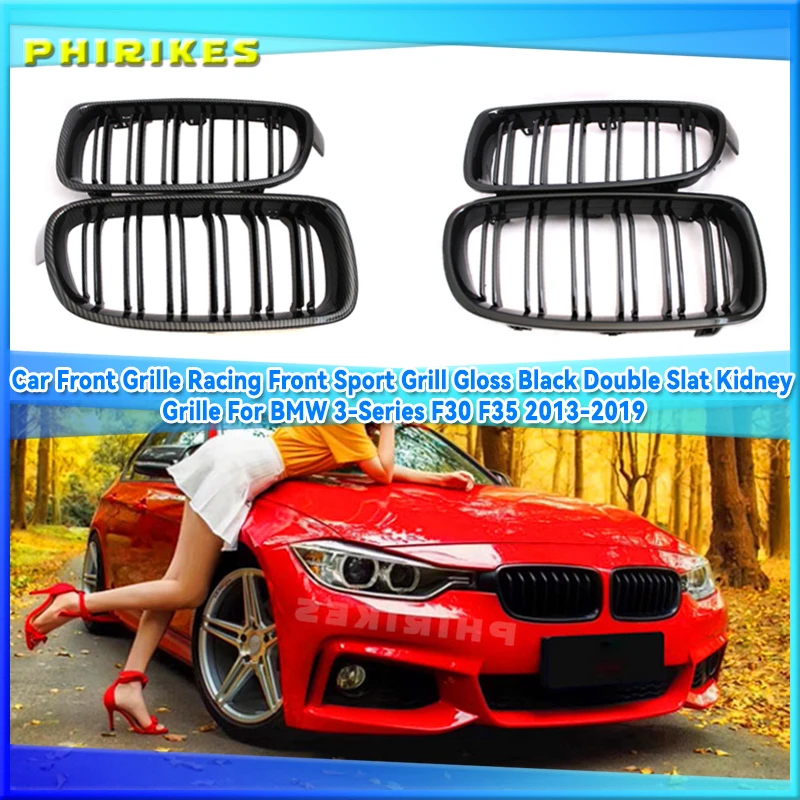 

Car Front Grille Racing Front Sport Grill Gloss Black Double Slat Kidney Grille For BMW 3-Series F30 F35 2013-2019