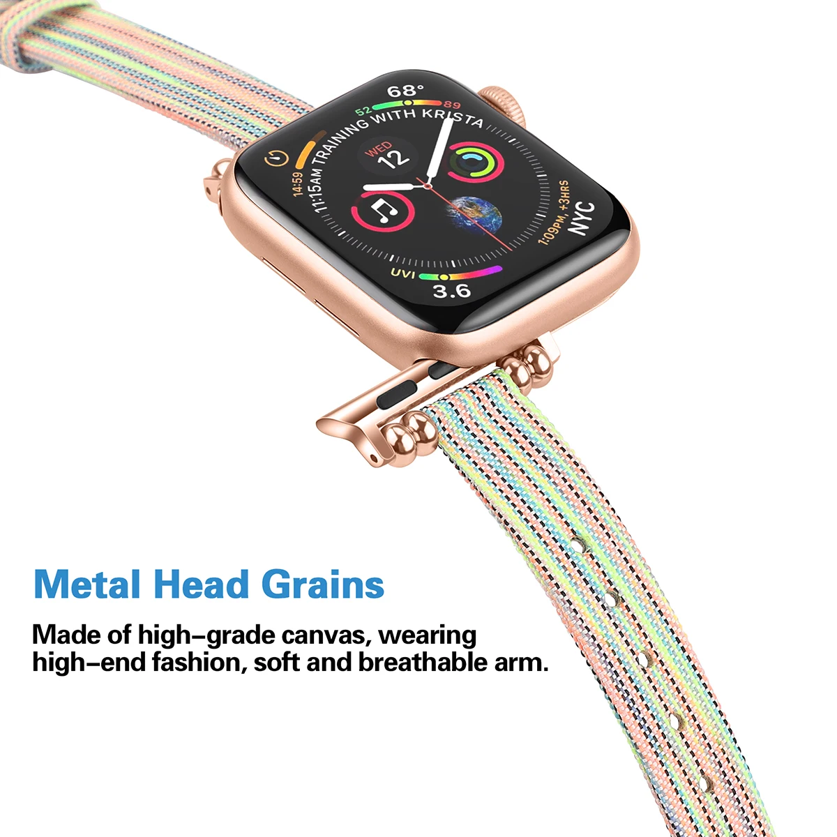 45mm Metal Head Grains Canvas Strap for Apple Watch 3 2 1 38/42mm Soft Slim Bracelet Correa for iWatch SE7 6 5 4 40mm 44mm 41mm