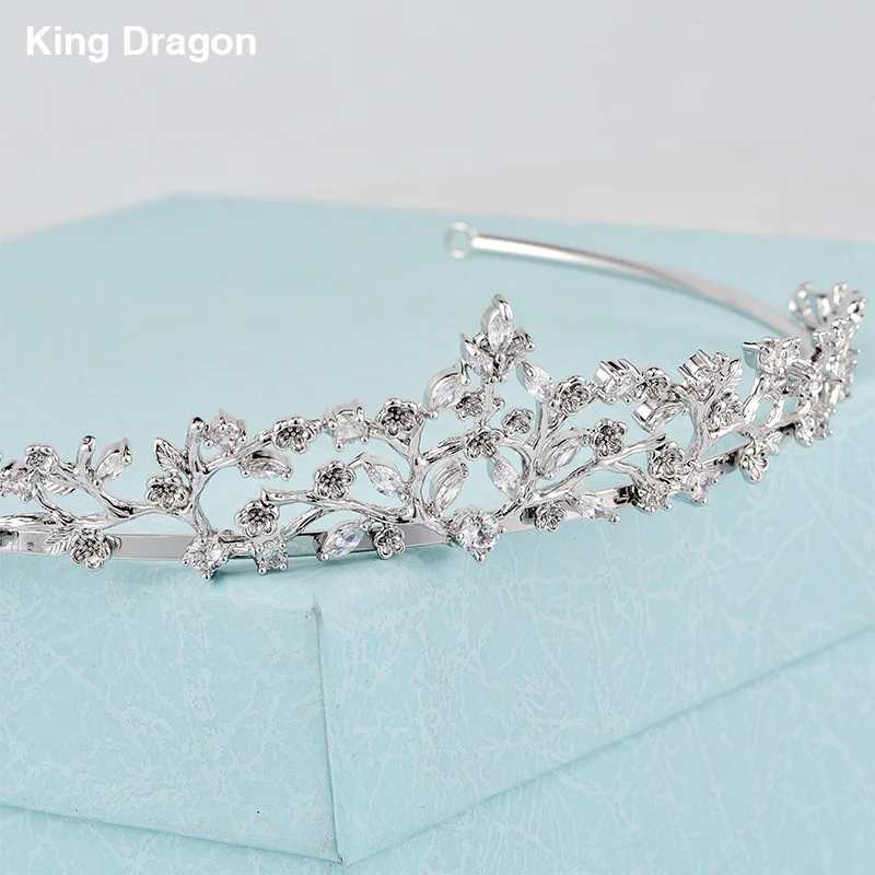 Luxury Cubic Zirconia Crown Tiara Bride Jewelry White Gold Color Wedding Bridesmaid Hair Accessories Gift Box Packing CZC-2026