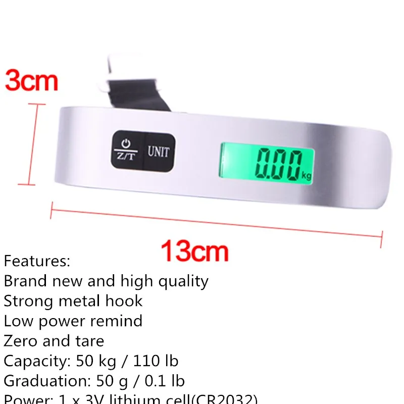 Mini Luggage Scale 50kg/110lb Digital Electronic Travel Weighs Portable Suitcase Scales Hook Steelyard Balance Weight Tool 40%