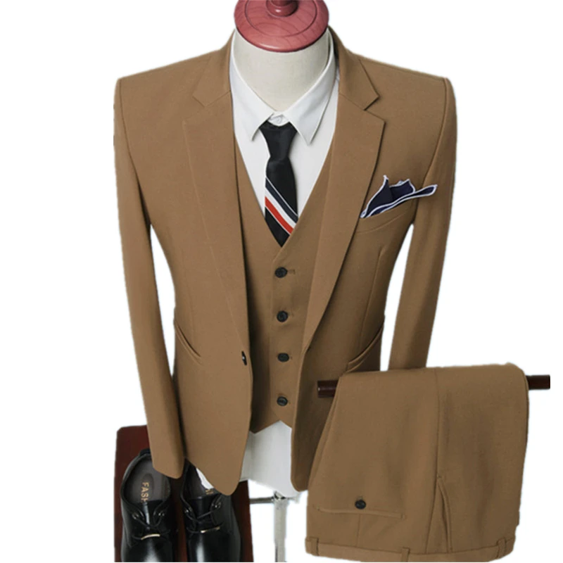 

Jacket + Vest + Pants Nice Spring Slim Fit Business Three-Piece Suits Male Groom Party Dress Man Wedding Blazers Sets