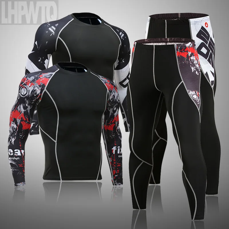 Männer Thermische Unterwäsche Set MMA Taktik Leggings Einfarbig Kostüm Kompresse Lange Unterhosen Männer Winter Marken Männer