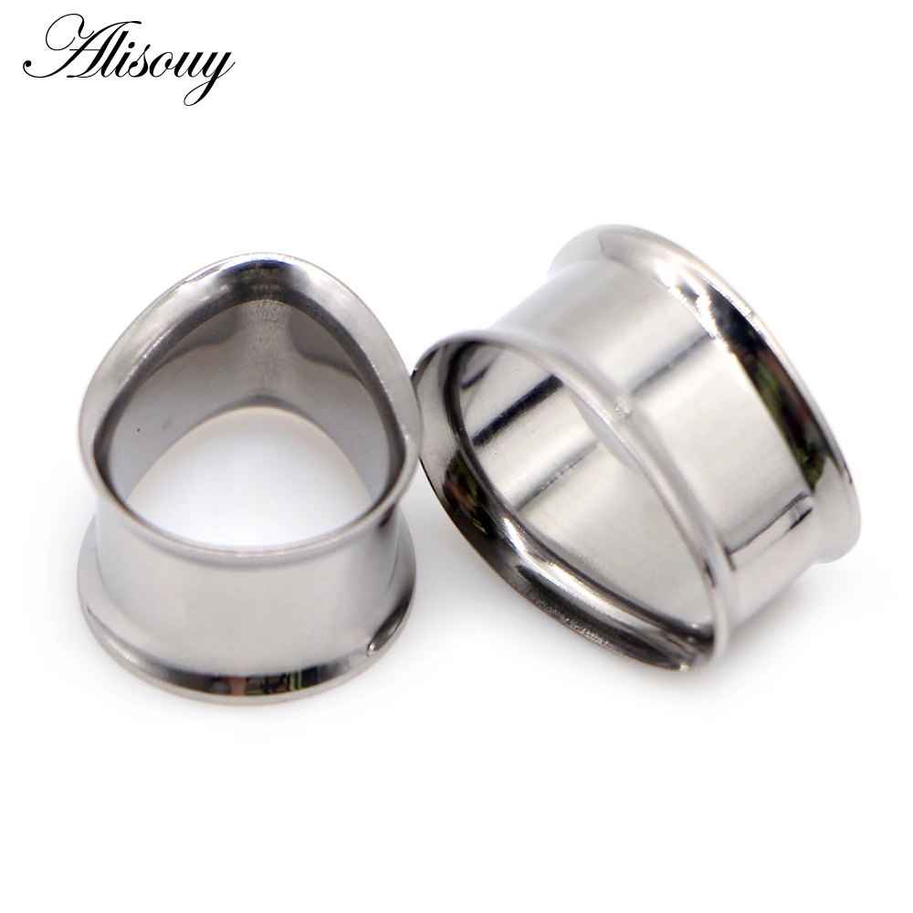 Alisouy 2pcs Water Drop Stainless Steel Ear Plug Tunnels Black Gold Color Ear Expander Plugs Tunnels Body Jewelry Ear Gauges