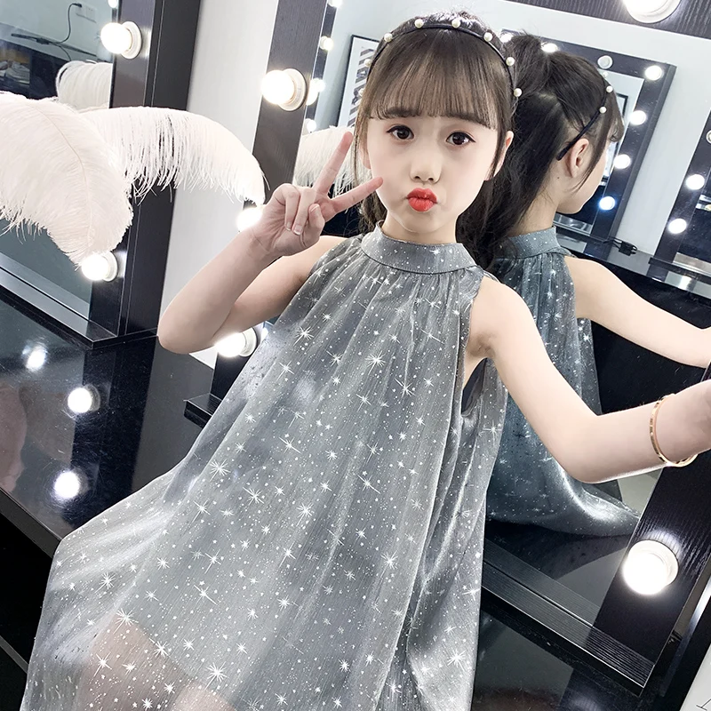 Girls Chiffon Dress Formal Princess Party Dancing Dress for Girls Chiffon Stars Glitter Dress Kids Clothing 4 5 7 9 11 13 Years