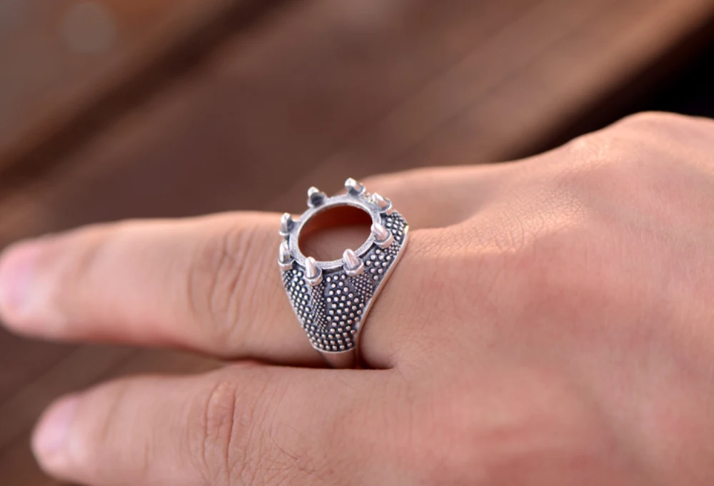Men\'s Ring Blank (13x13mm Round Blank) Adjustable Thai Sterling Silver Ring Setting Unique Design Talon Shape Ring Base