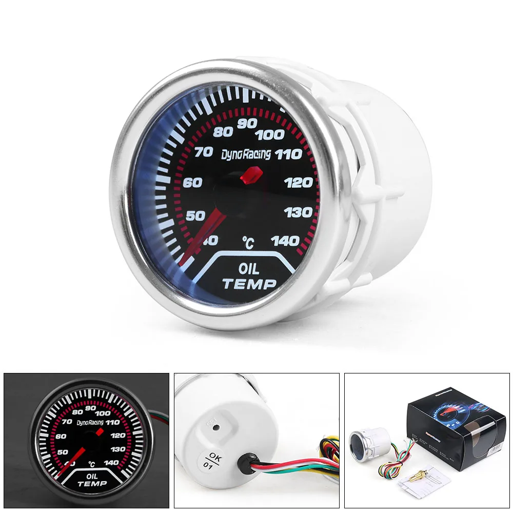 Dynoracing 2inch 52mm Smoke lens Car pointer Oil temp gauge 40-140 Celsius degree Oil Temperature meter car meter