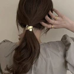 New Arrival Fashion Women Elegant Metal Hair Cuff Ponytail Tie Holder Hair Band Elastic Wrap Hair Accessories Round Hollow