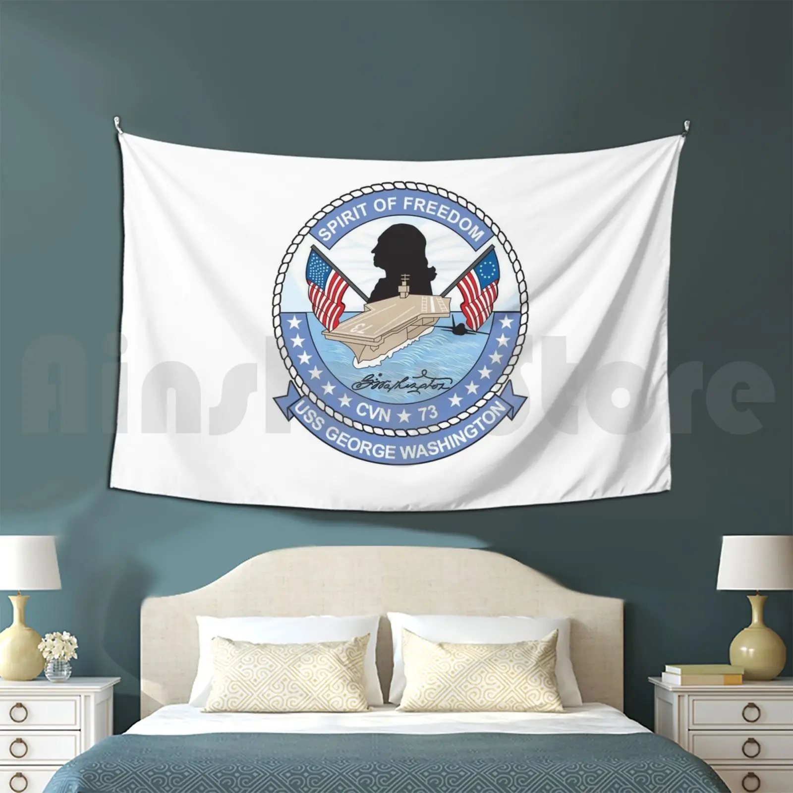 Uss George Washington Cvn-73 Tapestry Living Room Bedroom Uss George Washington Cvn 73 Cvn 73 Cvn73 Cvn 73 Veteran Carrier Logo