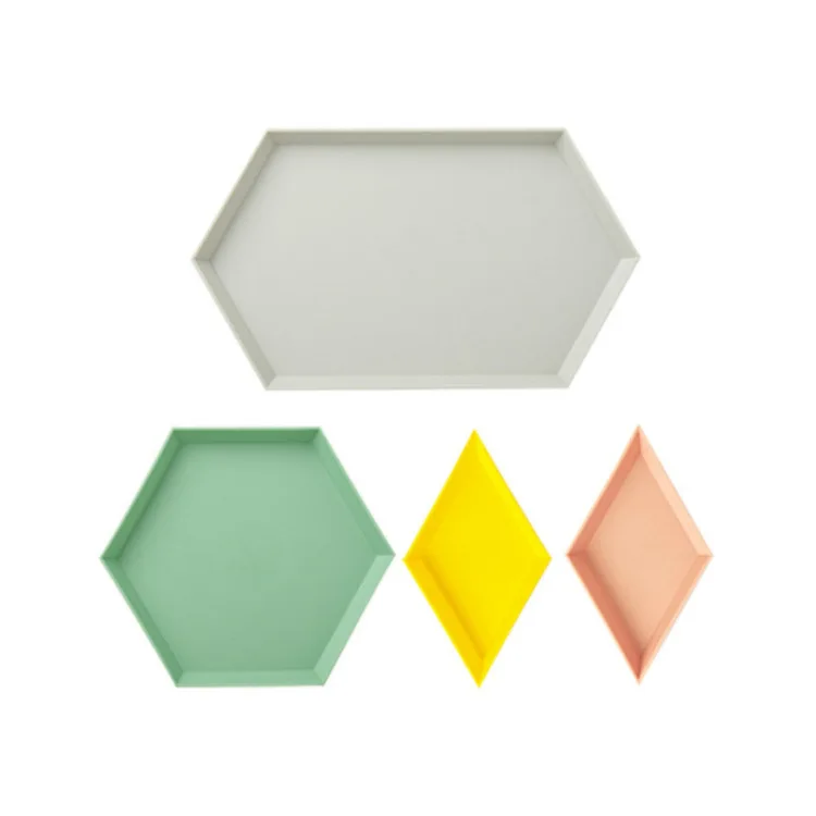 Hexagon Shape Concrete Storage Box Tray Molds Diamond Plaster Storage Tray Mold Geometric Rhombus Fruit Plate Silicone Molds