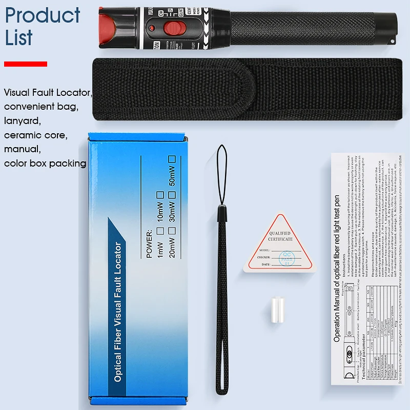 50MW Visual Fault Locator Fiber Optic Cable Tester 50KM Range VFL