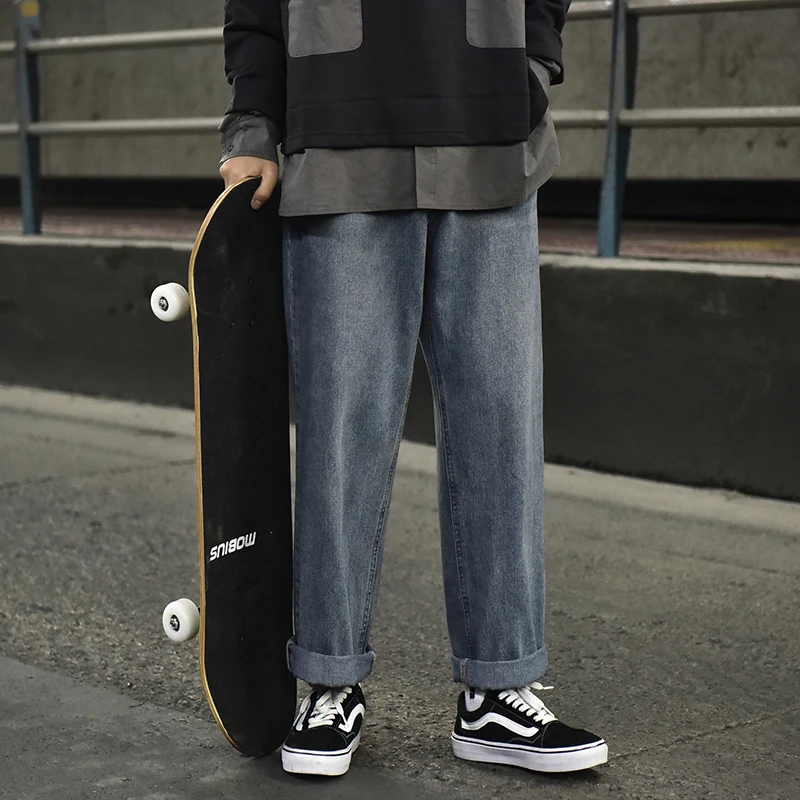 Straight jeans men's drop loose wide leg pants fashion brand 2021 new spring and autumn casual pants  cheap clothes china denim