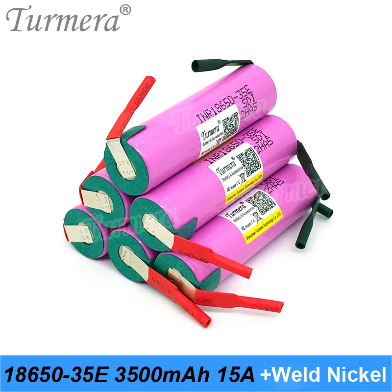 

3.7V 18650 35E 3500mAh 15A Rechargeable Lithium Battery with Welding Nickel for 12V 16.8V 18V 21V 25V Screwdriver Drill 10pcs