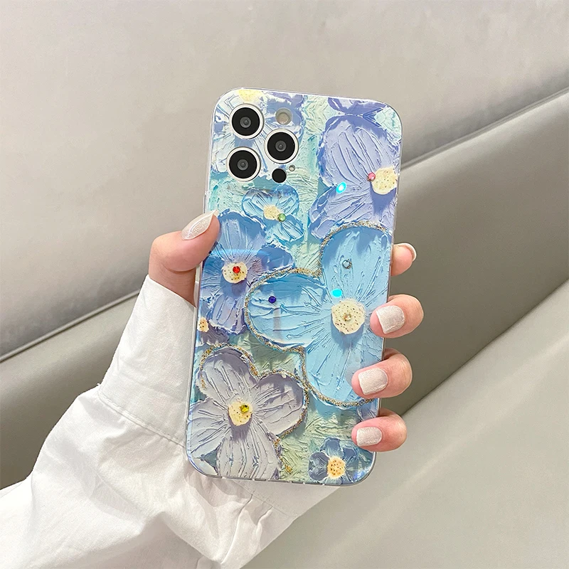 Luxury Fashion Retro Flowers Laser Phone Case For iPhone 11 12 13 14 15 16 Pro MAX X XS XR 7 8 Plus SE Soft Shockproof Cover image 3