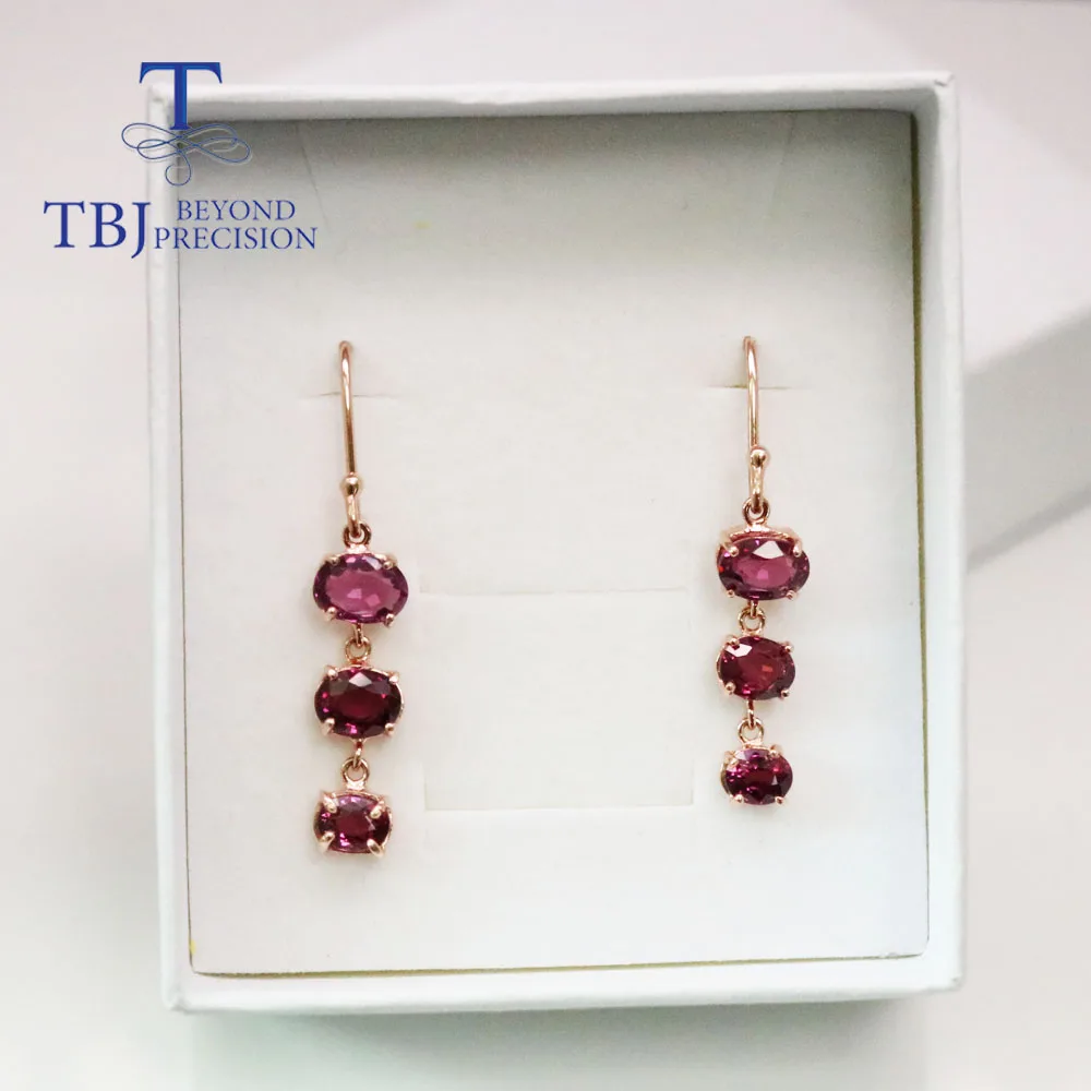 natural 9ct Rhodolite garnet gemstone Hook earring good fire real brazil gemstone fine jewelry 925 sterling silver for lady