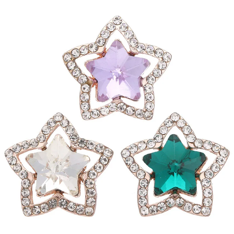 New Hollow style Crystal Colorful Star silver color/rose golden 18MM snap buttons fit DIY 18MM snap bracelet snap jewelry Gift