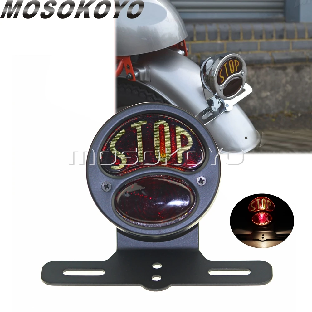 Motorcycle Retro Stop Taillight w/ License Plate Holder Rear Lights Universal For Harley Sportster Racer Cruisers 12v Brake Lamp