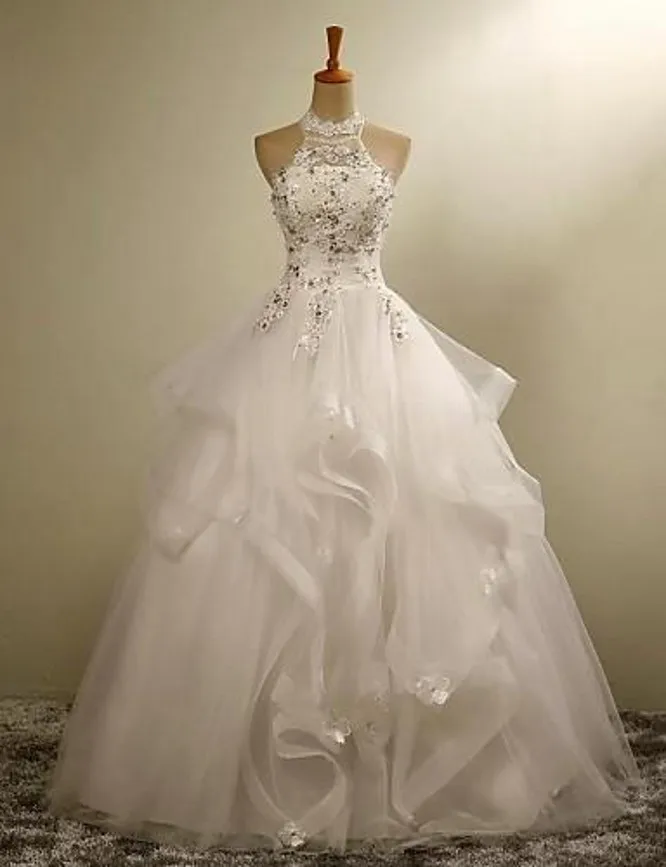 

2025 New Elegant Ball Gown Bridal Dress Floor-length High Neck Lace Beading Appliques Wedding Dresses robe de mariee
