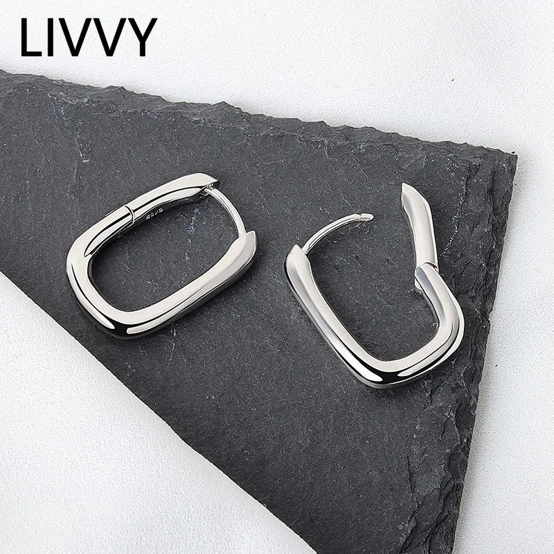 LIVVY Silver Color Geometric Oval Small Hoop Earrings For Women Color Prevent Allergy Earring Gift 2021 Trend