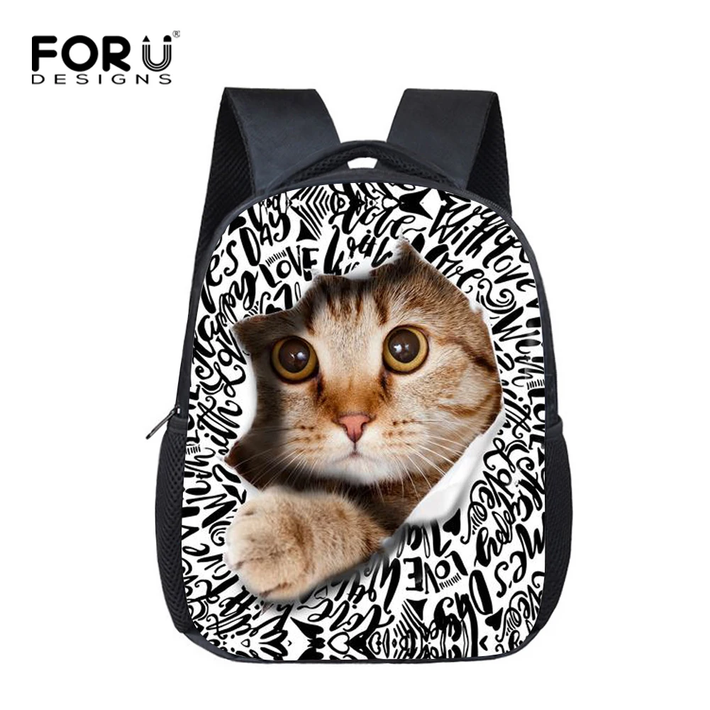 

FORUDESIGNS Mini Little Boys Girls School Bags Cute Animal Cat Print Backpack for Kindergarten Baby Kids Small Preschool Bookbag