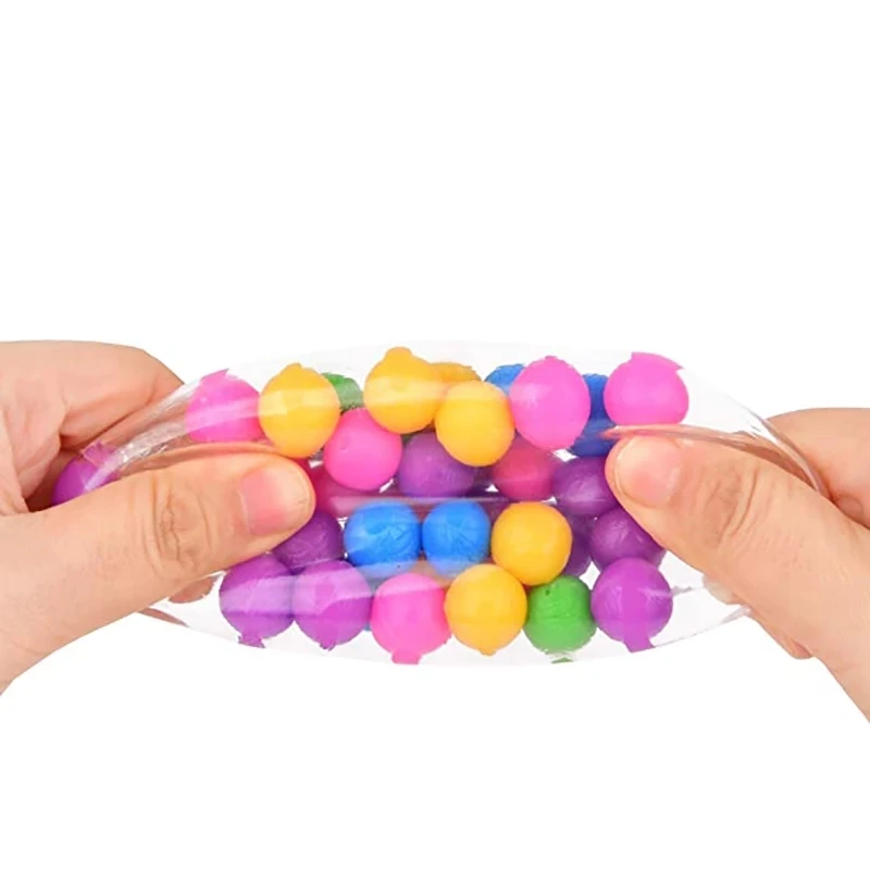 Rainbow Pressure Ball Fidget Sensory Toy DNA Colored Beads Stress Relief Ball TPR Soft Glue Grape Burr Pinch Squeeze Kids Gift