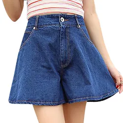 Women's Denim Shorts Classic Vintage High Waist Blue Wide Leg Female Ladies Shorts Jeans