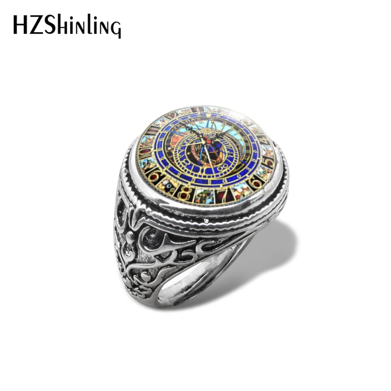 2019 New Astronomical Steampunk Vintage Ring Vintage Clock Photo Rings Glass Dome Cabochon Handmade Picture Jewelry